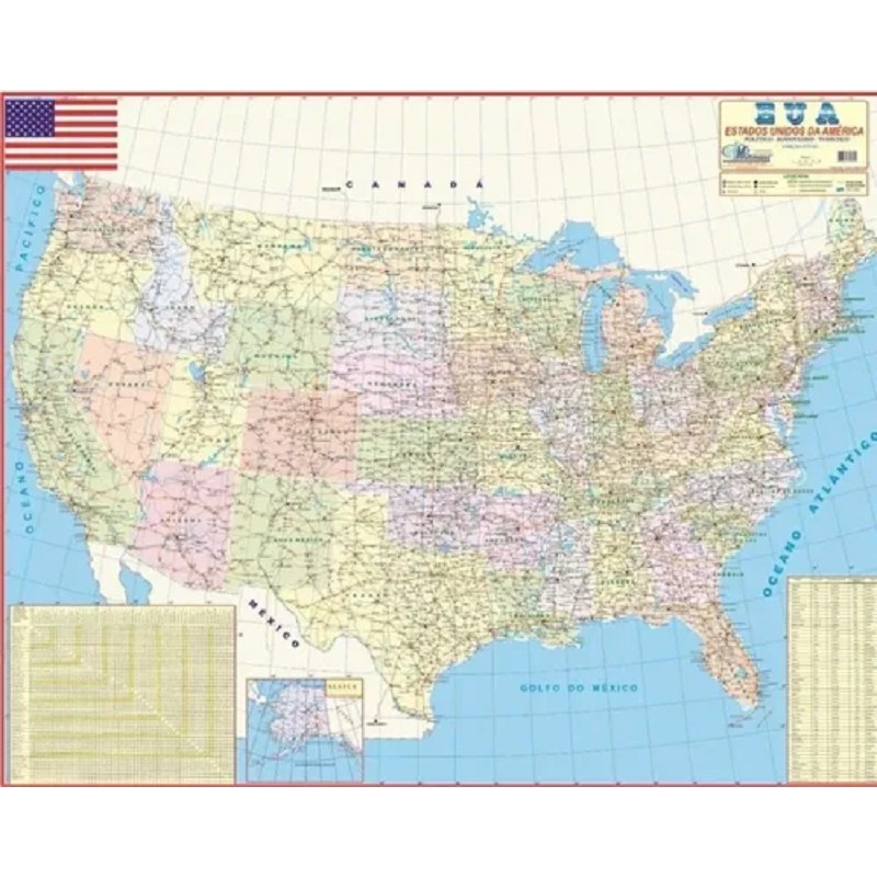 Mapa Estados Unidos América Eua 120cmx90cm