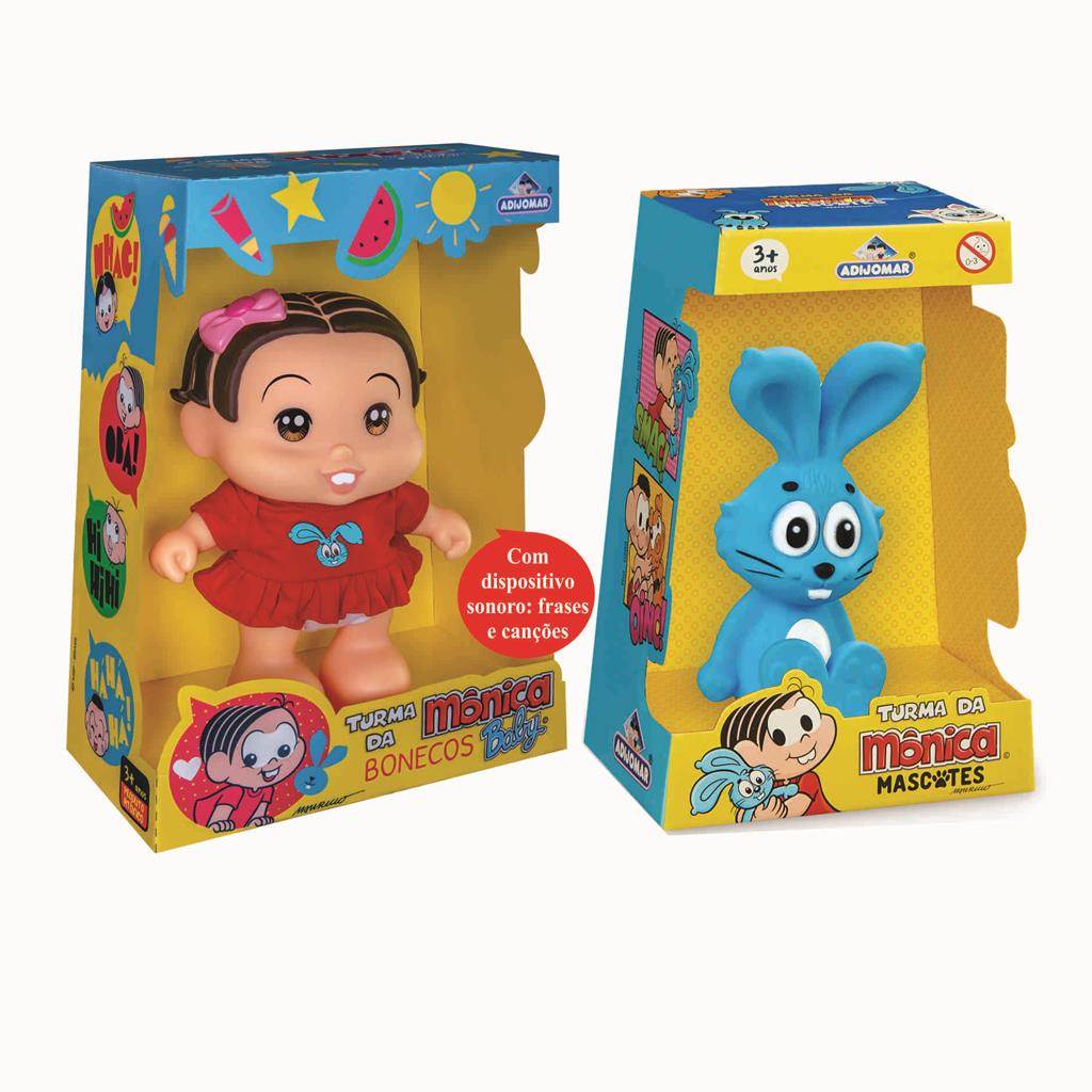 Kit Boneca + Mascote Turma da Monica Monica + Sansão Fala Frases - Adijomar Brinquedos - Brinquedo com Som Colecionável Menina Menino