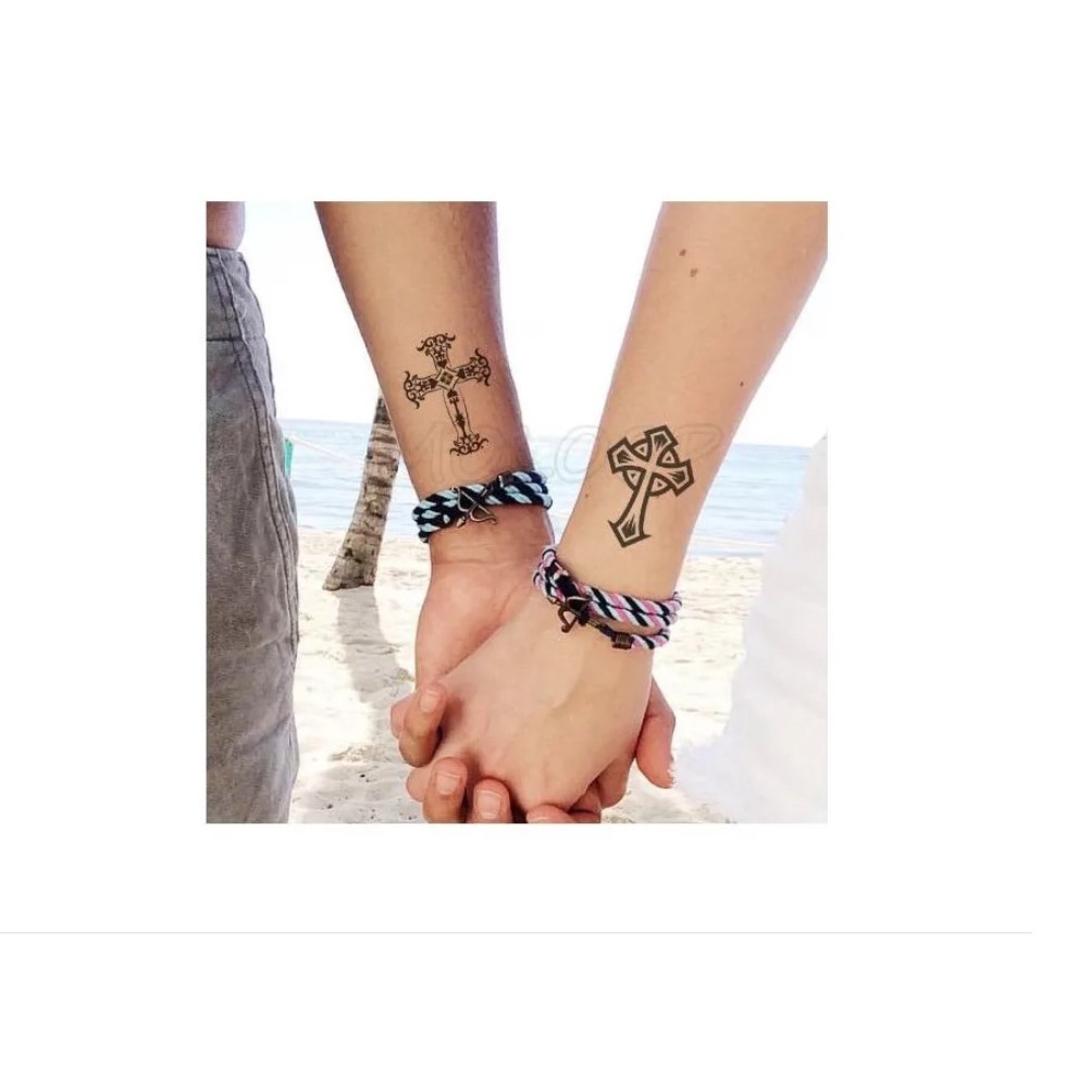 Tatuagem Temporária Dupla Cruz Casal Pequena Delicada | Shopee Brasil