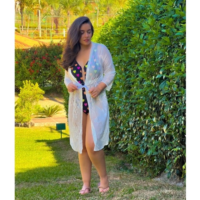 Kimono Cardigan Feminino Tule Com Rendas Importado