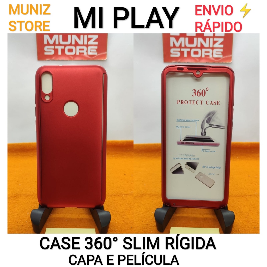 Capa Capinha Case Mi Play 360° Slim Rígida Plástico Fino - Acompanha Pelicula Vidro Comum