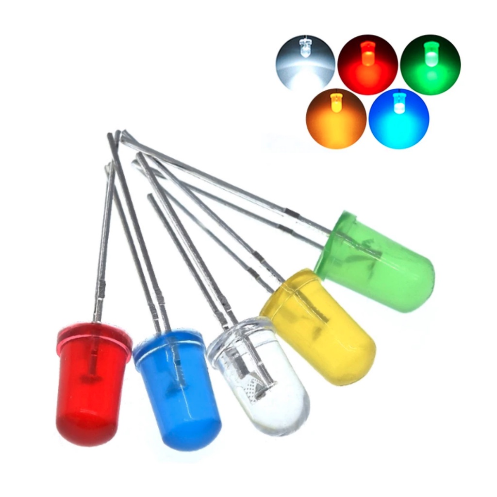 Kit 10 Peças Led Difuso 5mm Cores Variadas para Arduino Verde Amarelo ...