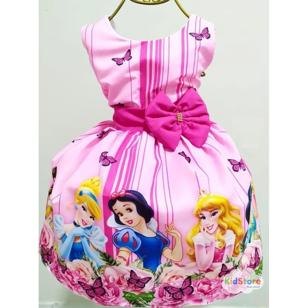 Vestido Princesas Disney Rosa Infantil Festa Luxo | Shopee Brasil