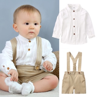 Roupas Para Bebês Meninos Cavalheiros Com Colarinho De Linho De Algodão + Shorts Suspensório Conjunto De Crianças Macacão