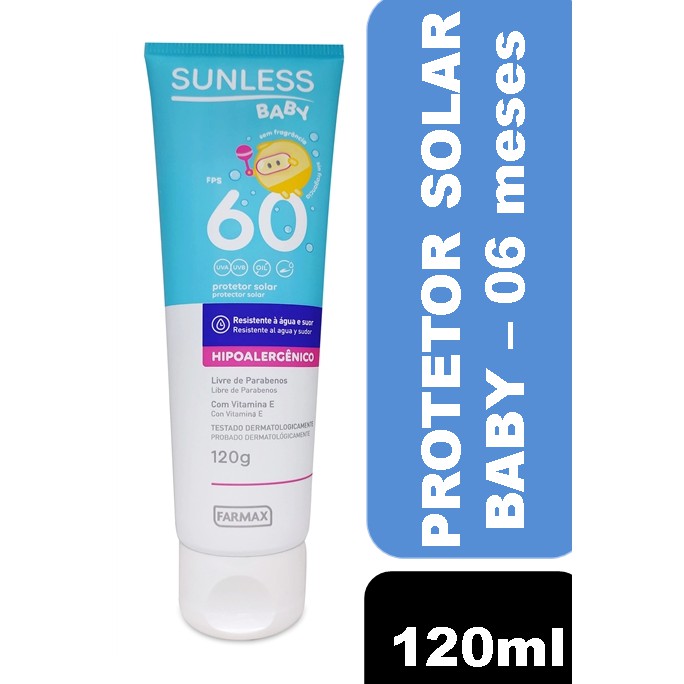 Protetor Solar FPS 60 Sunless - Baby 06 meses+ 120g | Shopee Brasil