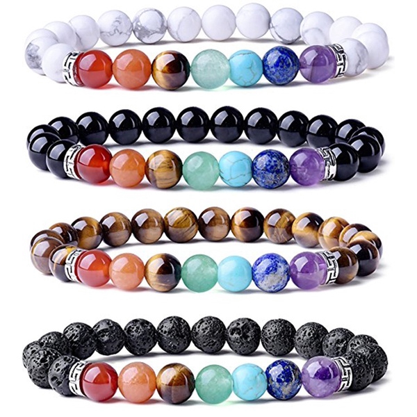 7 Pulseira de Yoga de Cura Chakra Pulseira de Yoga de Contas Esticadas Pulseira de Cristal de Energia de Pedras Preciosas Naturais Pulseira Redonda de 8mm para Mulheres Homens