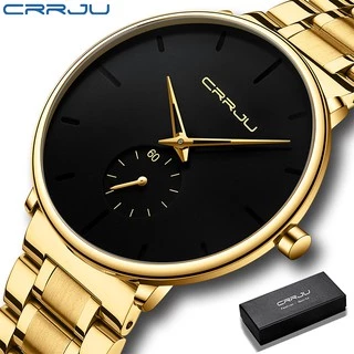 CRRJU Relógio Masculino Luxo Marca Original Casual à Prova D
