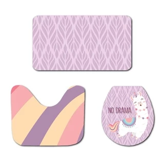 Kit de 3 Tapetes para Banheiro No Drama Lhama Antiderrapante