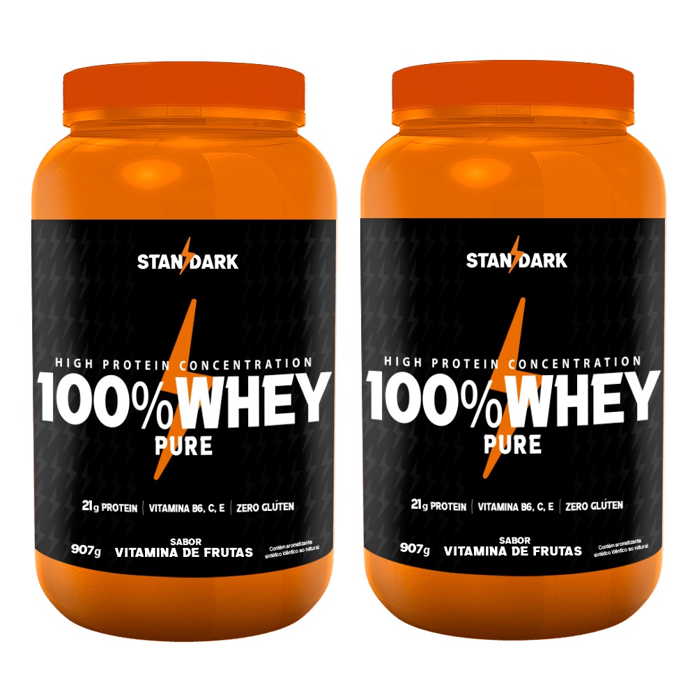 Combo 2x 100 Whey Protein Pure Multivitamínico Vitamina de Frutas 907g