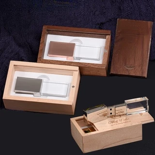 Pronta Entrega Caixa De Madeira Natural Cristal USB Pen Drive Memory stick 128GB 64GB 32GB 16GB 8GB 4GB Criativo Presente De Casamento Flash (Sem Logotipo)