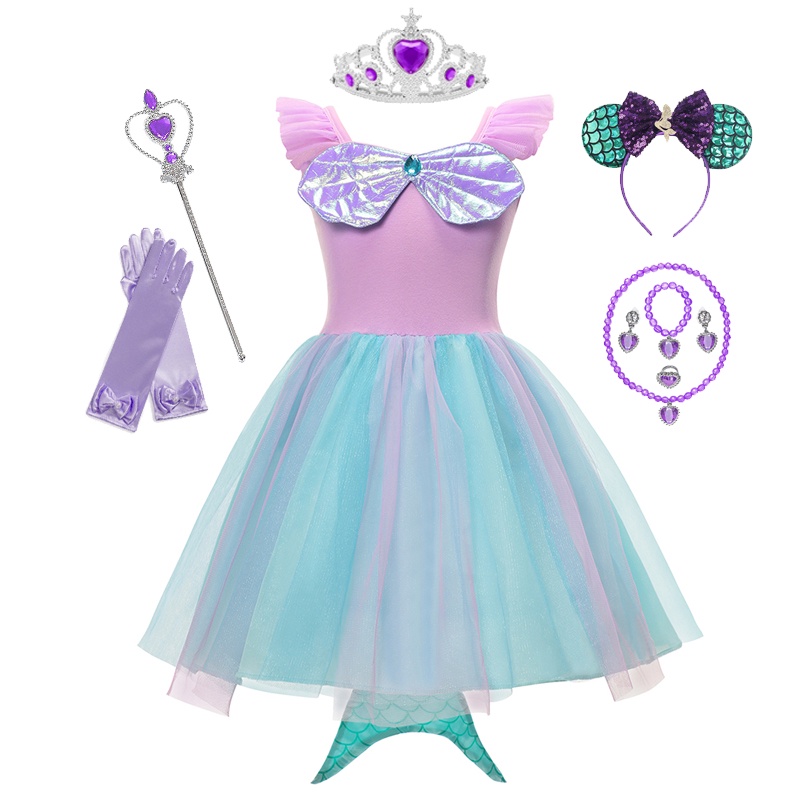 Vestido Infantil Fantasia Princesa Ariel Sereia Longo Cauda