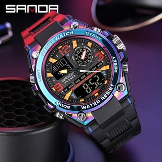 Relógio masculino esportivo de marca de primeira marca SANDA à prova d 'água militar dual display