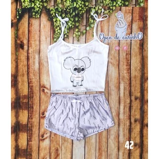 Pijama Short Doll Cetim Feminino Personagem Coala Baby Regata Adulto.