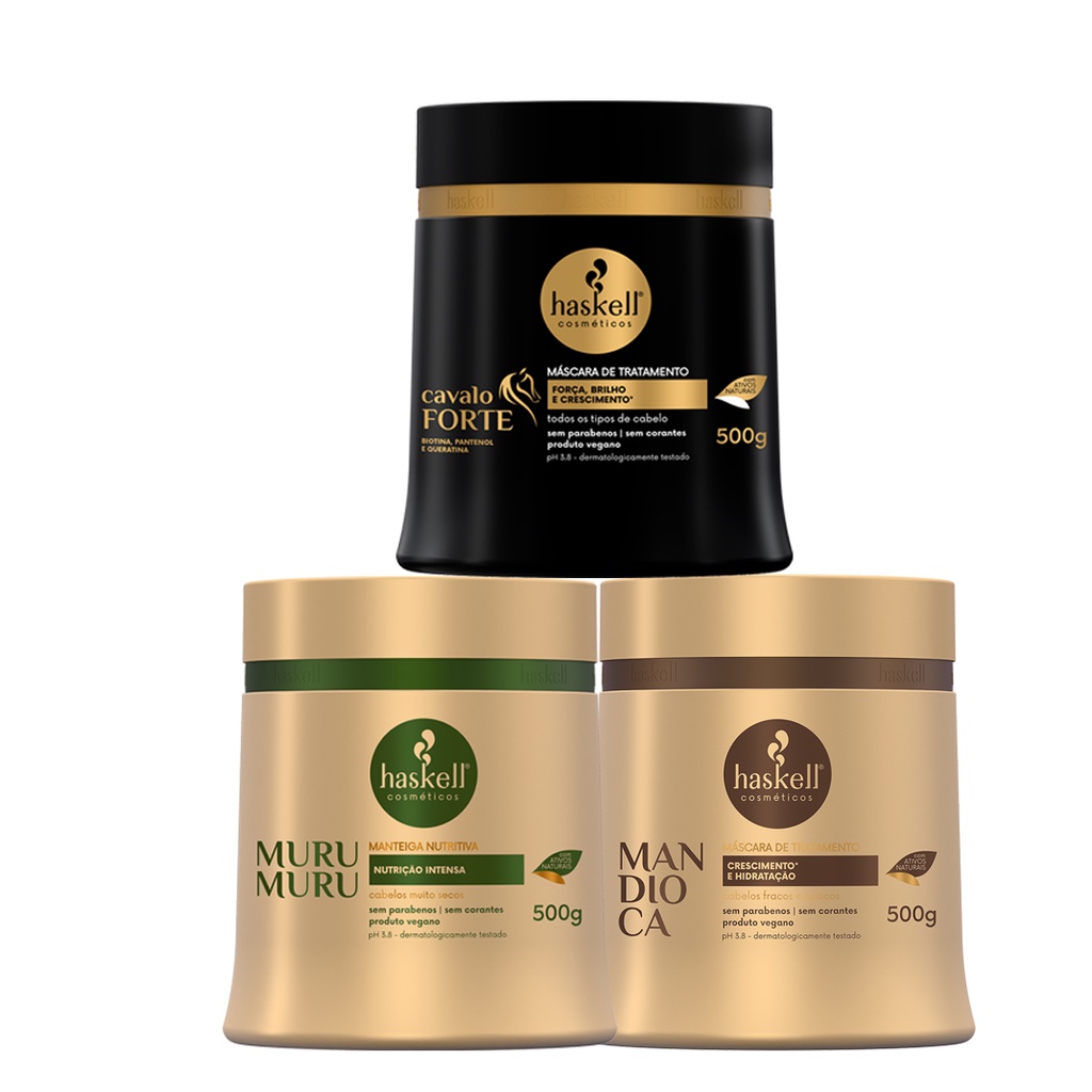 Kit Haskell 3 Máscaras de Tratamento 500g - Cavalo Forte + Mandioca ...
