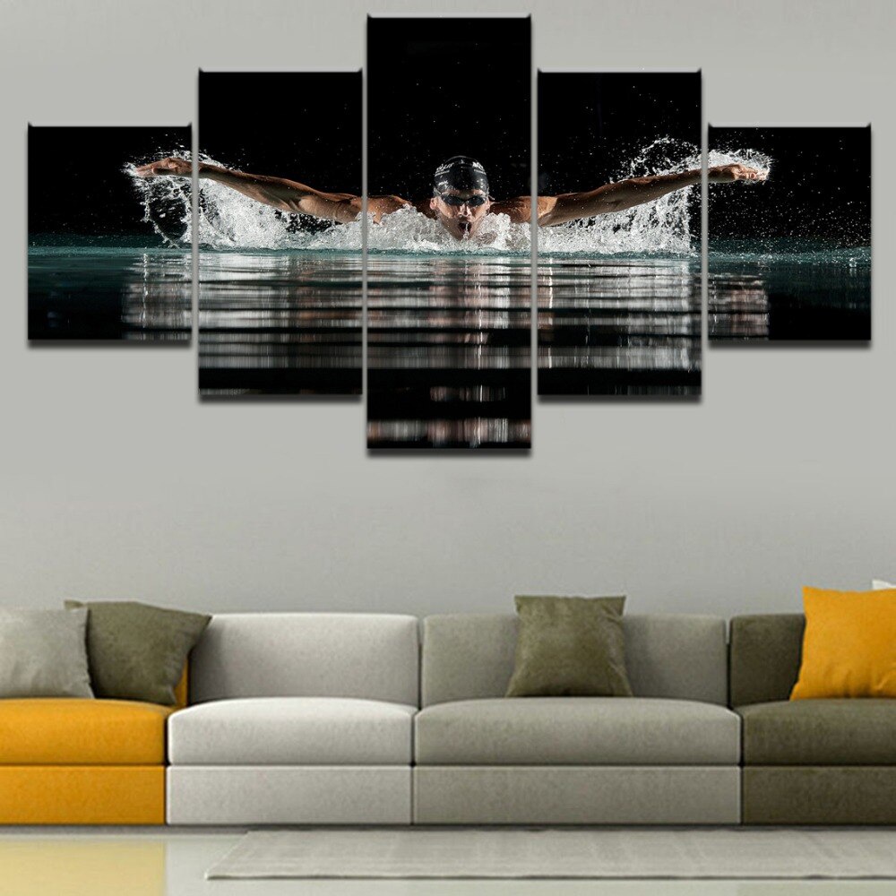 Quadro painel decorativo mosaico 5 peças nadador olímpiaco natação esporte aquatico decoração