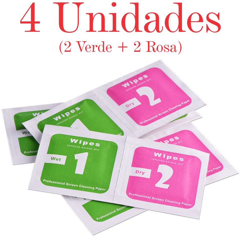 Kit - 4 Sachê Limpeza Películas Celular Pano Paninho Óculos(2 Verde + 2 Rosa) Aplicação Películas De Vidro Tela Flanela.