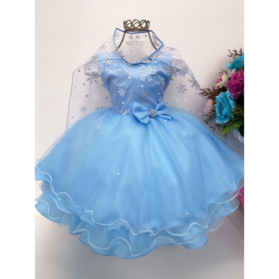 Vestido Infantil Frozen Princesa Gelo Olaf Luxo Pérolas – PequenoLook