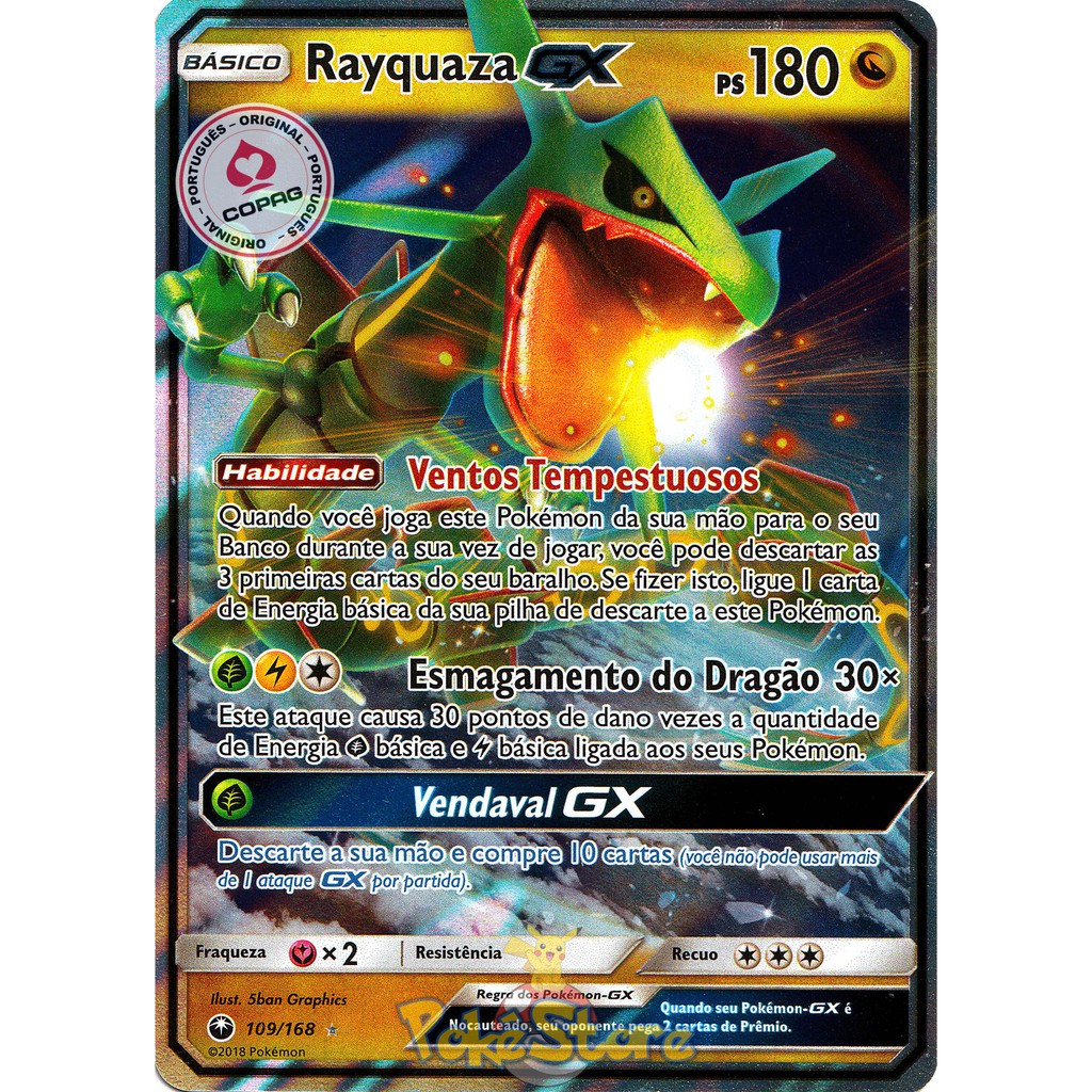 Carta Pokémon Rayquaza Gx Versão Extragrande (Jumbo) Original, Jogo de  Tabuleiro Original Copag Nunca Usado 54968072