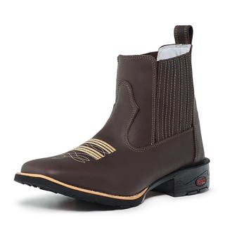 Botina Texana Country Bota Bico Quadrado Confortavel 100% Couro Ramon Botas