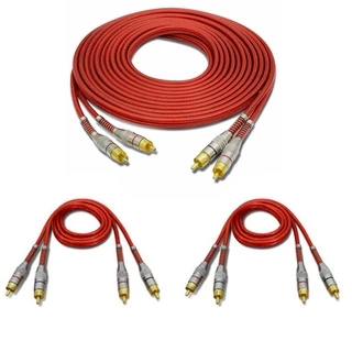Kit 1 Cabo Rca De 5 Metros + 2 Cabos 1 Metro Blindado Tech One Svart Dupla Blindagem Som Automotivo