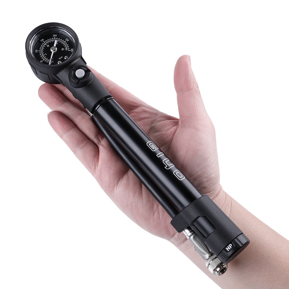 GIYO GS-41E Bomba De Choque De Ar Dobrável 300psi De Alta Pressão Com Alavanca & Caliber Para Garfo/Traseiro/Suspensão De Montanha