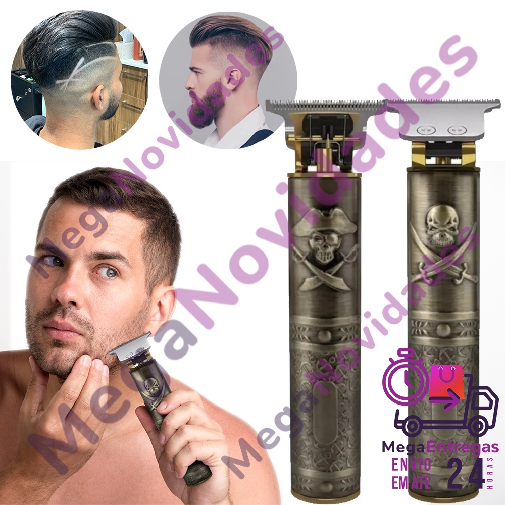 Maquina De Cortar Cabelo E Barba Profissional Recarregável Caveira Com Entrada Usb Tipo C 6095