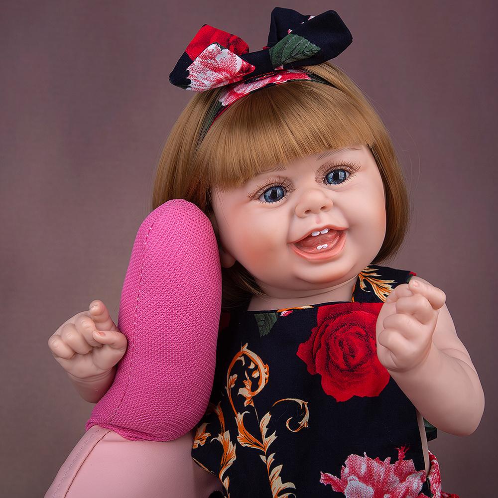 Boneca Bebê Reborn Corpo de Silicone - Baby Menina Vestido Florido