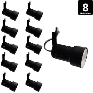Kit 8 Luminaria Spot Para Trilho Calha Perfilado Eletrocalha Led E27 Par20 Bulbo Teto Parede Casa Salao Cozinha