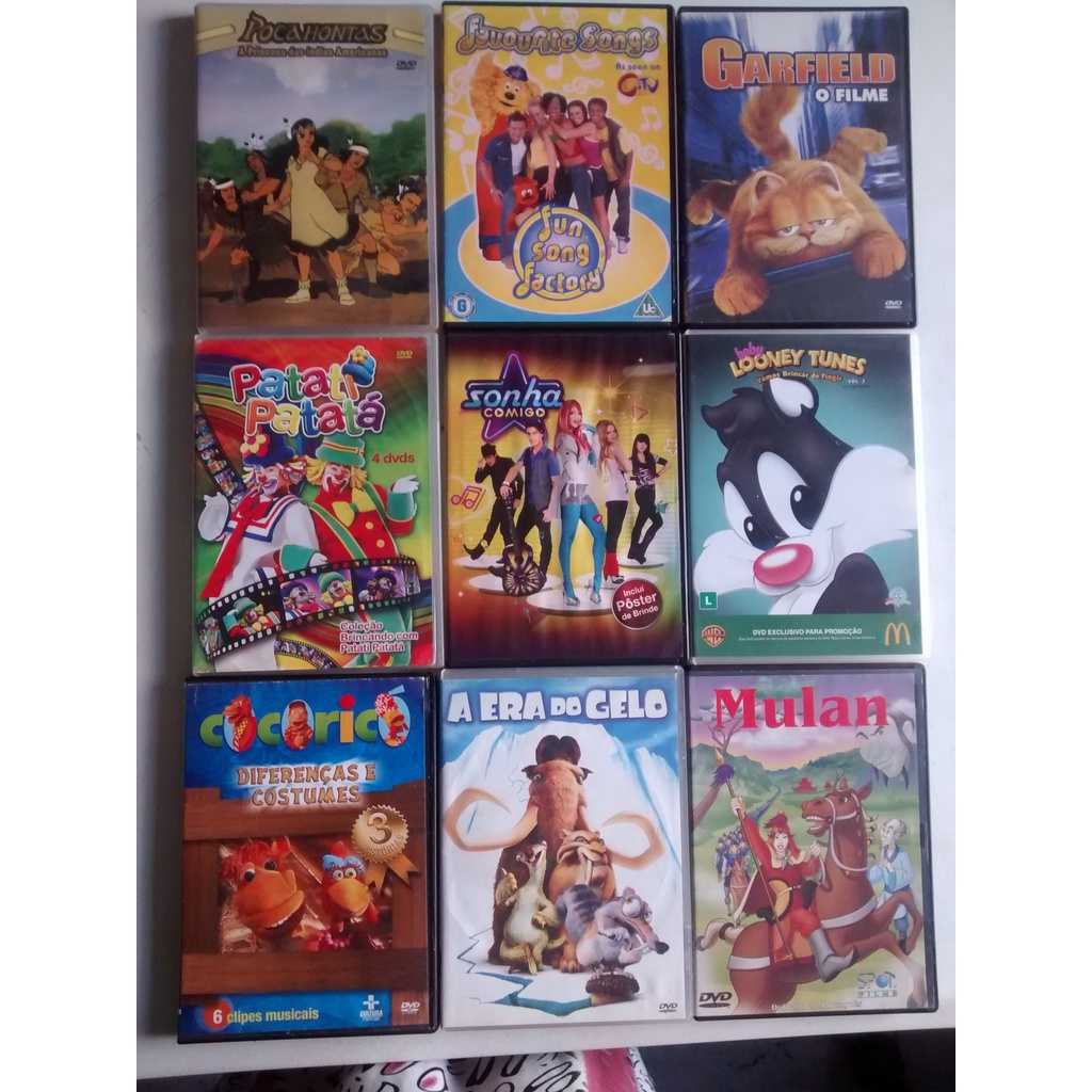 Dvd Filme A Era Do Gelo Cocoricó Mulan Sonha Comigo Baby Looney Tunes Patati Patatá Favourite Songs Garfield Pocahontas