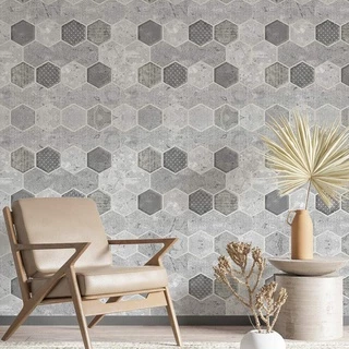 Papel de Parede Hexagonal Textura Cinza