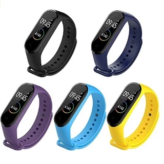 Kit com 5 pulseiras compatível com Mi Band 3 / 4 / 5 / 6 / 7 / 8 [Preto | Azul Marinho | Roxo | Azul claro | Amarelo]
