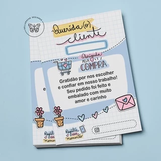 Panfletos de agradecimento ao cliente couche brilho 90g 10x14cm, encomendas, obrigado pela compra, correios
