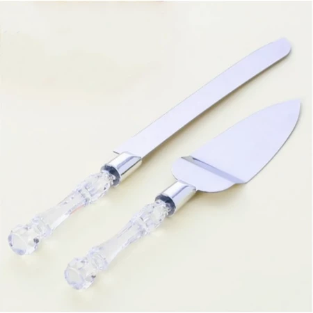 Kit conjunto talheres para bolo espátula e faca cristal inox