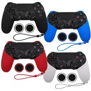 Capa Case Controle Ps4 Dualshock Silicone + 1 Par De Grips Analogico
