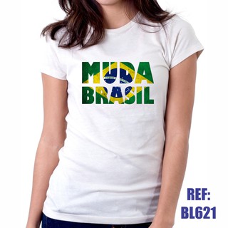 Camisa Camiseta Feminina Baby Look Time Brasil Branca a Pronta