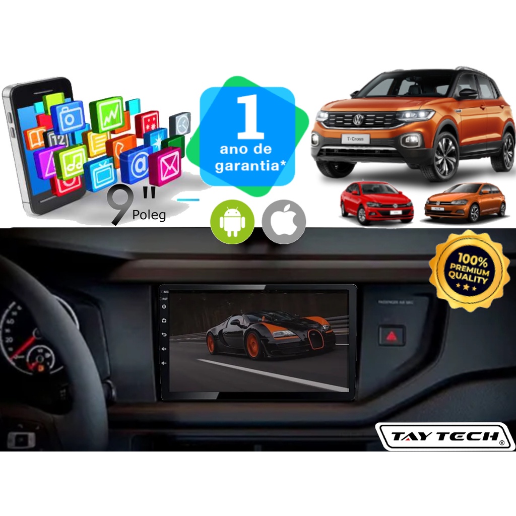 Kit Central Multimídia VW TCross Polo Virtus MP8 Plus Tay Tech 9 Poleg ...