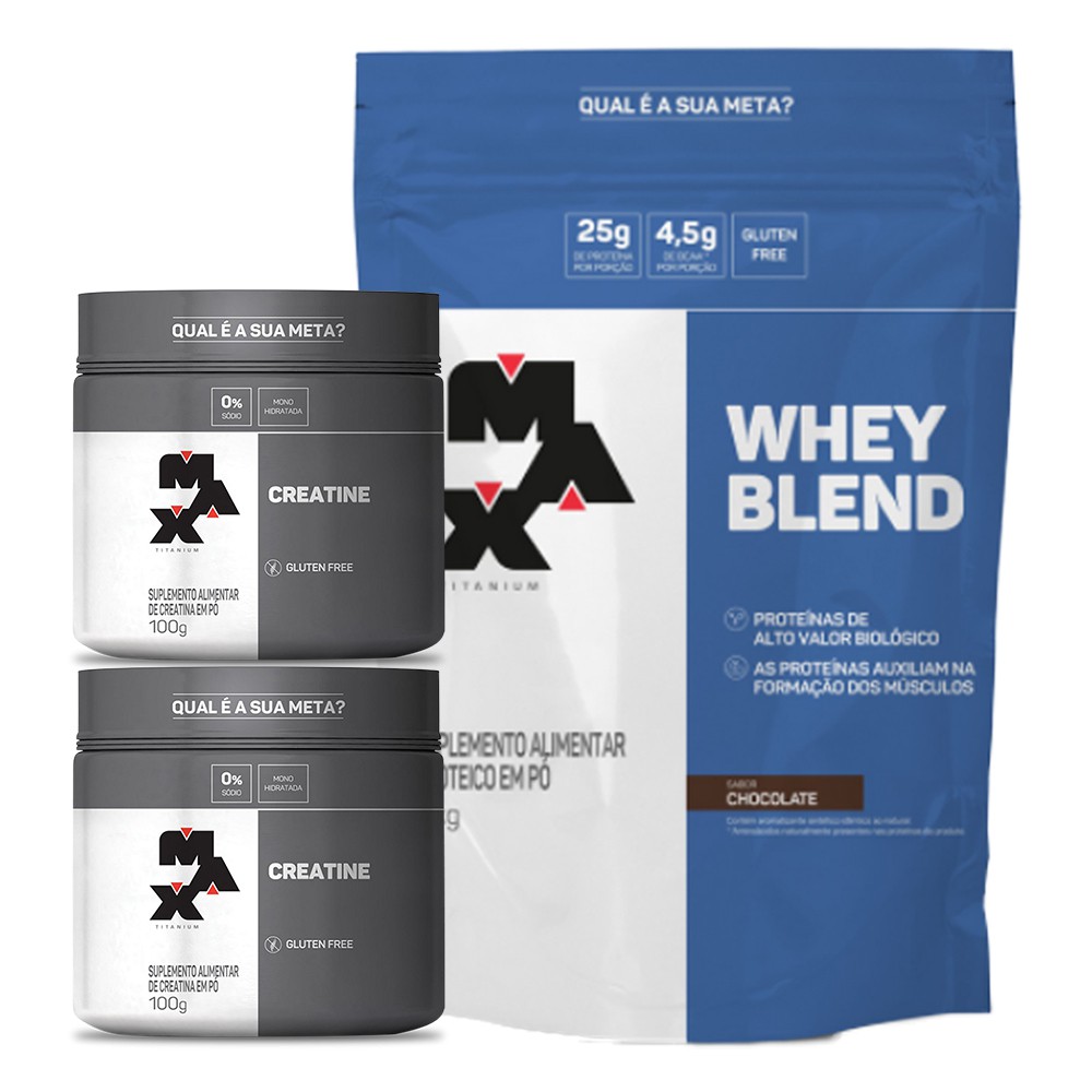 Kit Whey Blend 1,8kg + 2 Creatina 100g – Max Titanium Promoção