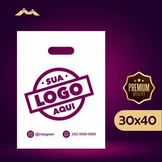 50 Sacolas Plastica Personalizada alça vazada Boca de triste 30x40 cm para loja de roupa com logo