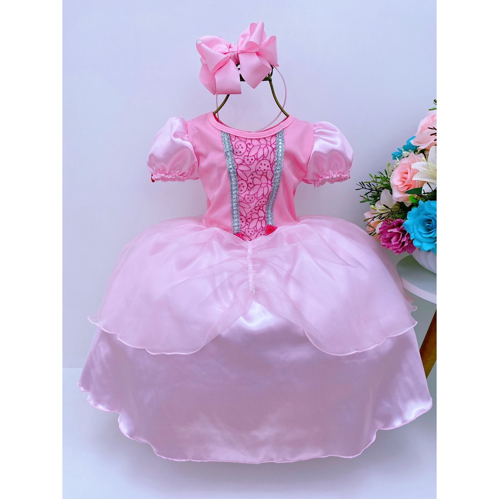 Fantasia Infantil Princesa Aurora Bela Adormecida Festas - Rosa
