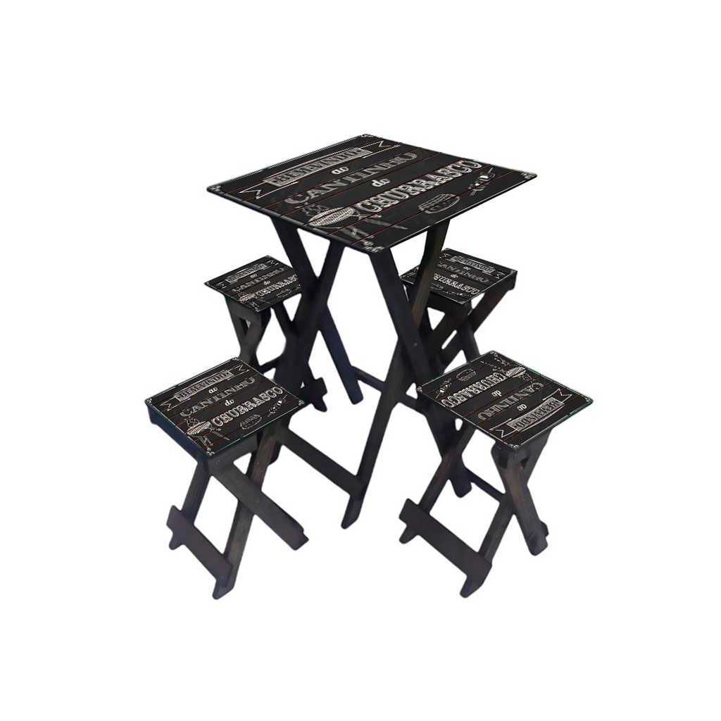 Mesinha Dobrável Madeira Bancos Mesa Varanda Gourmet Cantinho Churrasco Churrasqueiro