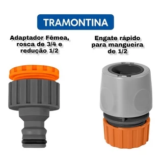 Engate Rápido Tramontina em Plástico para mangueira 1/2 + Adaptador Fêmea Rosca de 3/4 ae redução de 1/2