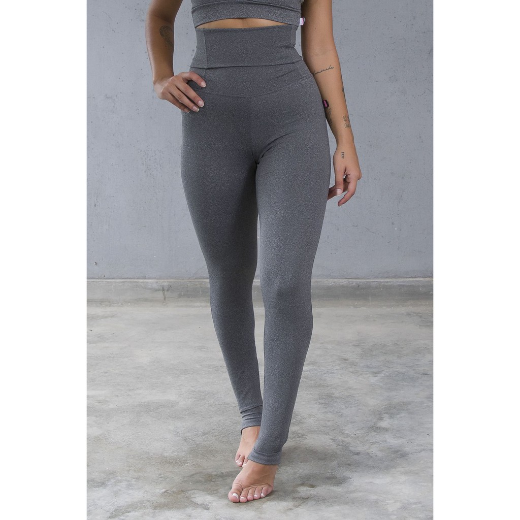 Calça Legging Fitness Feminina Com Pezinhos Cinza