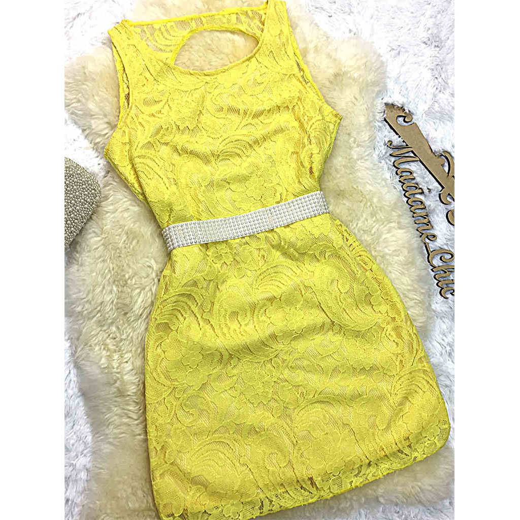 Vestido de renda curto clearance amarelo