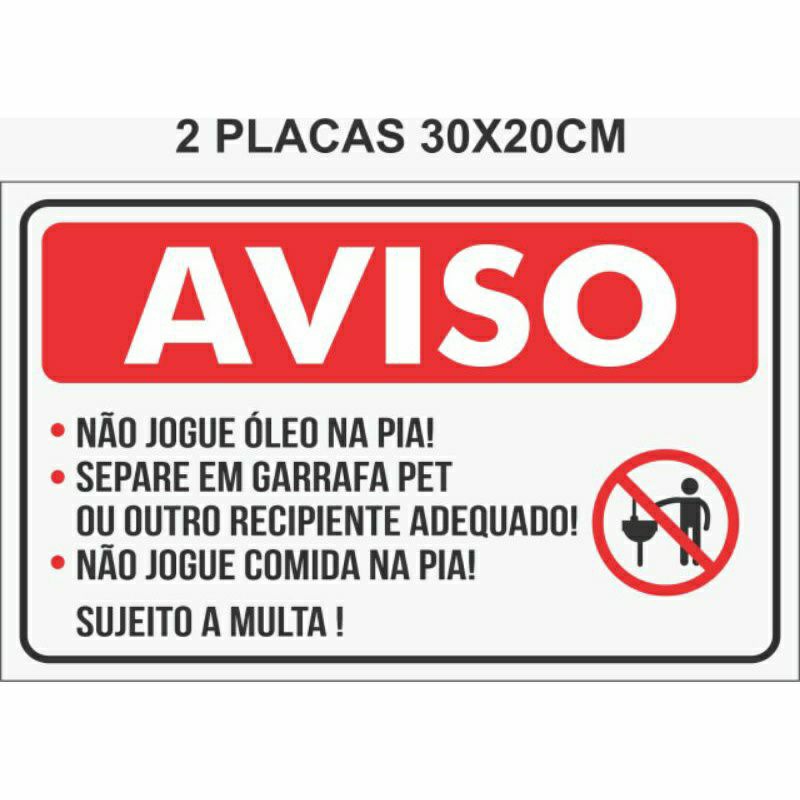 Placa A5 Não Jogue lixo na pia