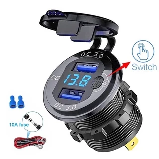 Tomada de Carregador USB Duplo Carga Rápida QC 3.0 36W à Prova d