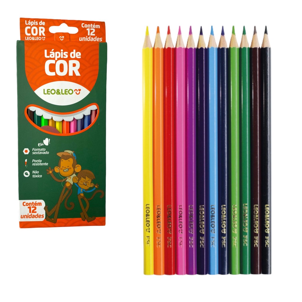 Lápis De Cor Com 12 Cores Leo E Leo Volta As Aulas