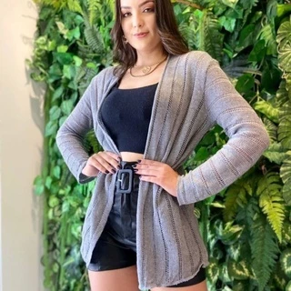 Cardigan Kimono tricot casaquinho liso manga longa meia estação moda blogueira