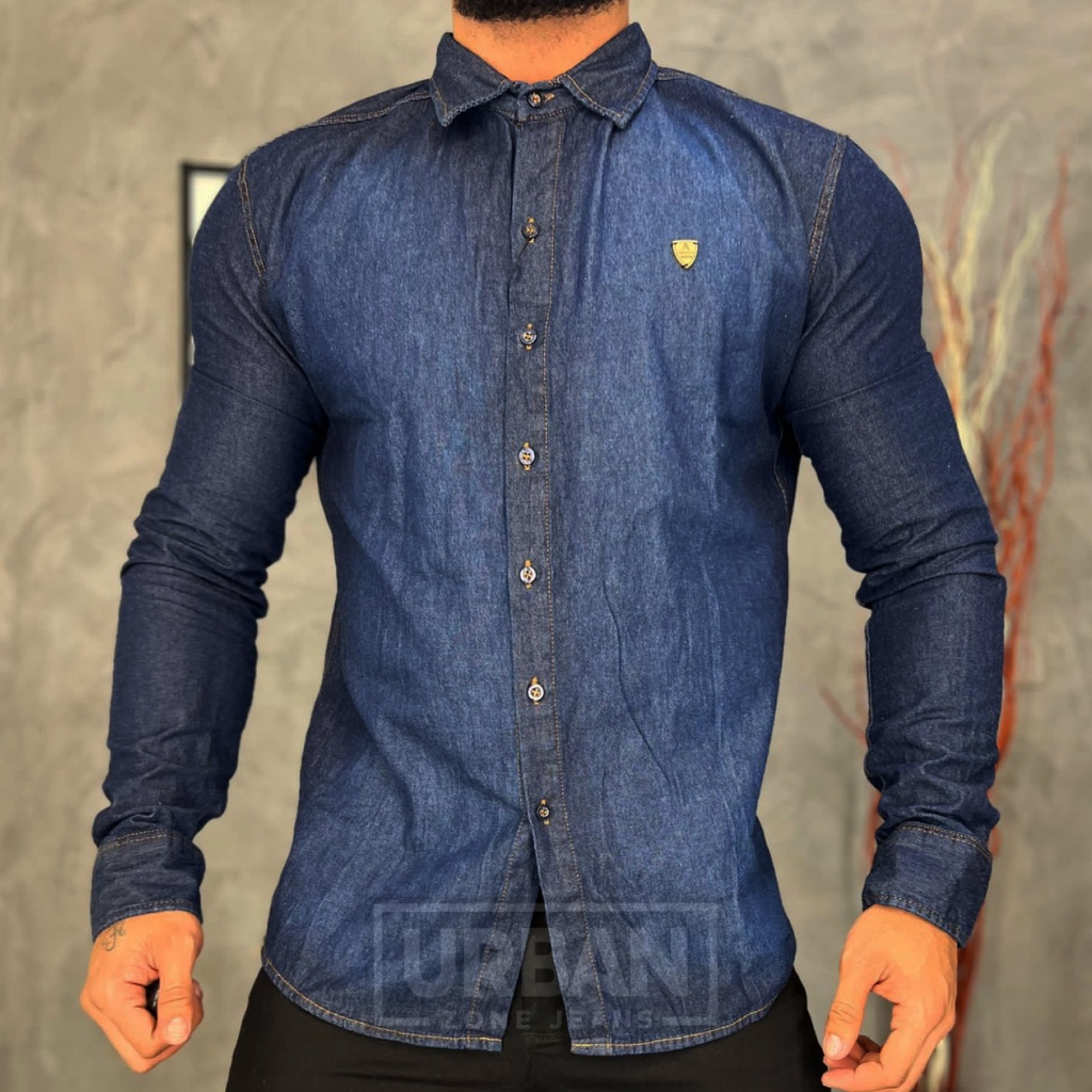 Camisa Manga Longa Masculina Social Jeans Slim Fit Social Casual