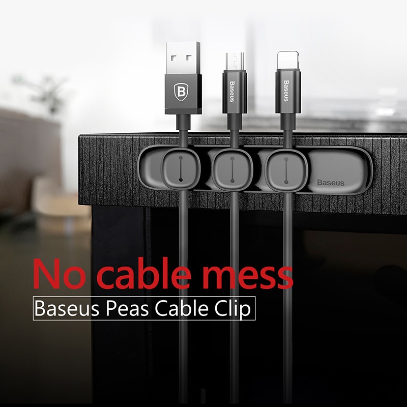 Organizador De Cabos Baseus Gerenciamento Magnéticos Porta USB Silicione Clipes Flexíveis De Mesa