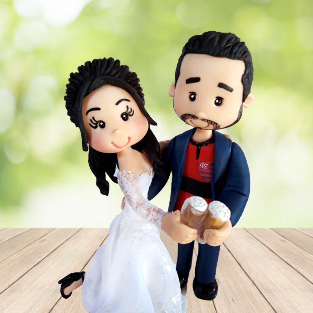 Topo de Bolo Casamento Noivinhos Personalizados em Biscuit